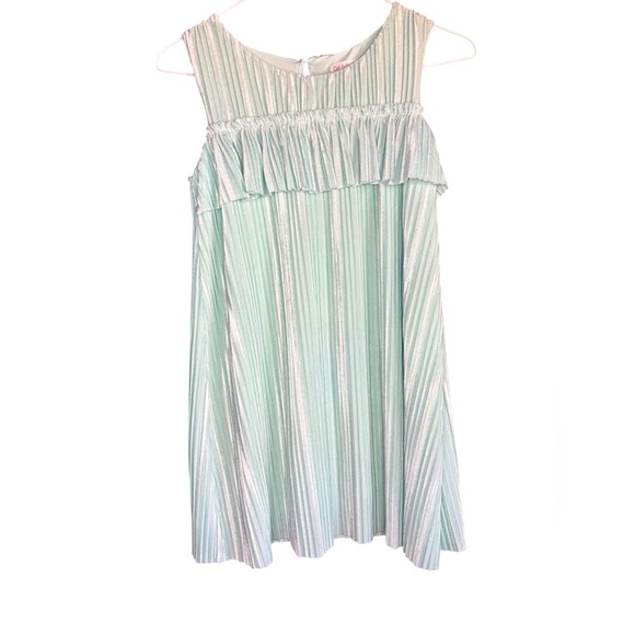 Cat & Jack Kids Girls mint green Velvet Pleated Ruffle Tiered Sleeveless Dress - Picture 1 of 6